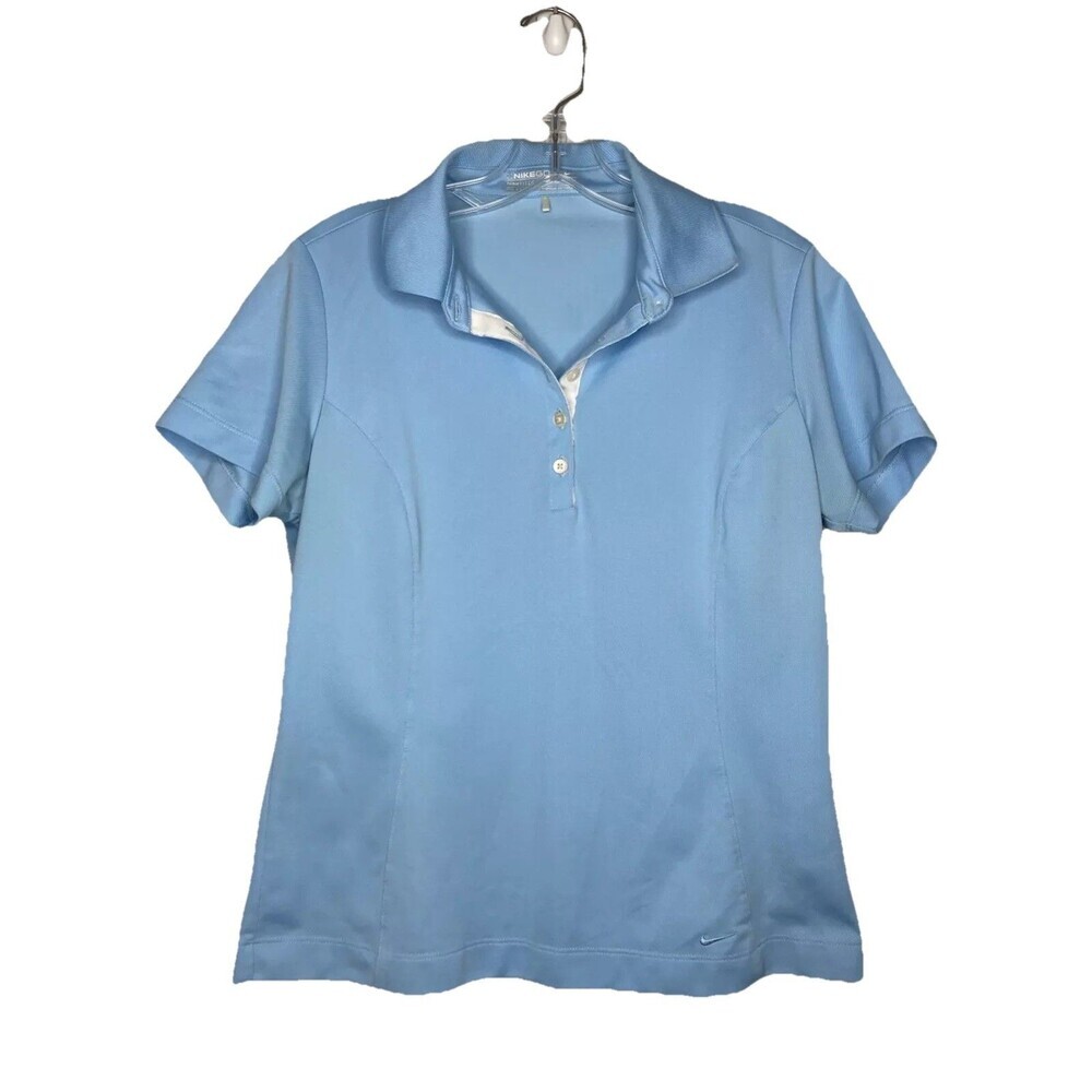 Nike Golf Top Women Medium Polo Light Blue Drifit‎ Collared Short Sleeve